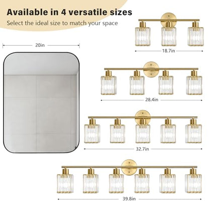 6 Light Bathroom Light Fixtures, Modern Crystal Vanity Lights over Mirror | Metal Frame, Bathroom Light with Square Crystal Shade, ETL Certified, E26 Ceramic Socket, Bulbs Not Included - color: Gold, size: 6-Light