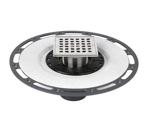 4-Inch Square Shower Drain Kit with Bonding Flange, Brushed Silver | Removable 304 stainless steel grate with hair strainer; fits 2- and 3-inch pipes for tiled shower floors and wet areas - size: 4in-Brushed Stainless Steel