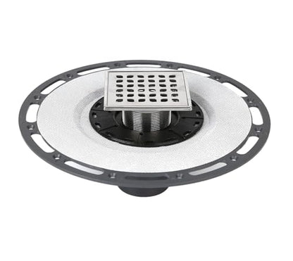 4-Inch Square Shower Drain Kit with Bonding Flange, Brushed Silver | Removable 304 stainless steel grate with hair strainer; fits 2- and 3-inch pipes for tiled shower floors and wet areas - size: 4in-Brushed Stainless Steel