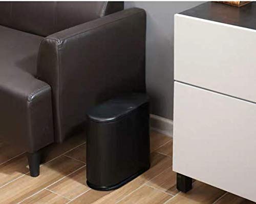 IEEK Plastic Trash Can with Press Top Lid,3.2 Gallon /12 Liter Garbage Can,Black Modern Waste Basket Thin Trash Cans for Bathroom,Kitchen,Living Room,Office and Narrow Spaces - color: Black