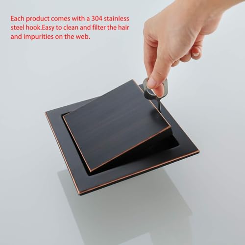 RANDOM Oil Rubbed Bronze Shower Drain Square with Removable Tile Insert Shower Drain Cover and Hair Strainer SUS 304 Stainless Steel 6 inch Shower Floor Drain - color: D-oil Rubbed Bronze-6″ Square