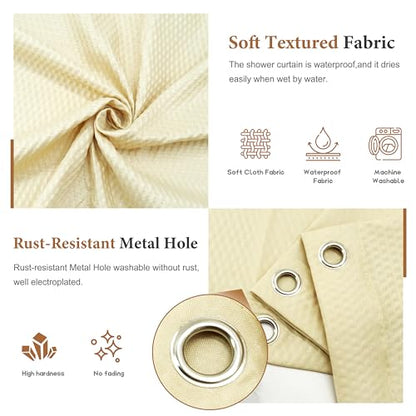 Tititex Solid Beige Cloth Fabric Shower Curtain Liner with 2 Magnets - Texture Soft Hotel Quality Waterproof Shower Liner, Light-Weight & Machine Washable 72x78 inch - color: Beige, size: 72"W x 78"L (Pack of 1)