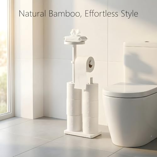 Toilet Paper Holders Free Standing, Holds up to 7 Rolls Toilet Paper Stand with Storage, Bathroom Toilet Paper Organizer with Top Shelf for Small Items, 1-Min Rotating-Lock Assembly, White,L - color: White