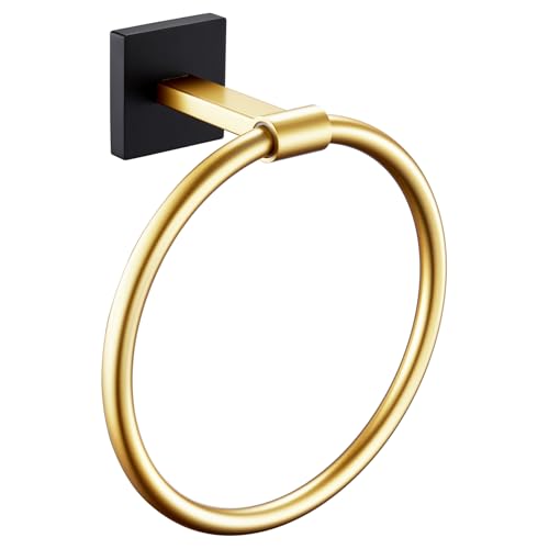 KOKOSIRI Hand Towel Holder Wall Mounted Towel Ring Bathroom Accessories Shower Towel Hanger Rack Stainless Steel Black with Gold, B3010GDK - color: Black Gold