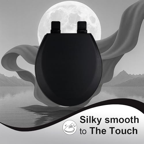 Toilet Seat, Slow Close, Soft Touch, Ultra-Smooth Matte Finish (No Orange-Peel Texture), Premium Moulded Wood, Quick Release, PIKLiDS (Black, Round) - color: Black, size: Round