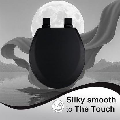 Toilet Seat, Slow Close, Soft Touch, Ultra-Smooth Matte Finish (No Orange-Peel Texture), Premium Moulded Wood, Quick Release, PIKLiDS (Black, Round) - color: Black, size: Round