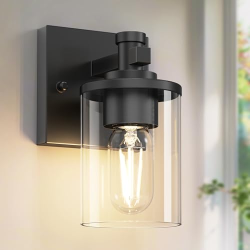 Bathroom Light Fixture, Bathroom Vanity Light Over Mirror, 1-Lights | Vanity Lights for Bathroom, Modern Lighting Fixtures with Clear Glass Shade, Black Vanity Lights, ETL Listed - color: Black, size: 1-Lights