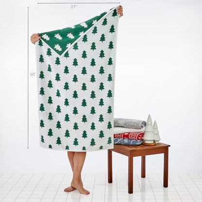 SKL Home Christmas/Winter Holiday Trees Bath Towel, Reversible, Green/White | 100% Cotton. 500 GSM weight. Soft & absorbent jacquard. Great for holiday gifting. - color: Holiday Trees, style: Bath Towel
