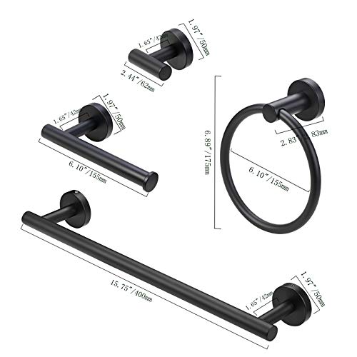 4 Pieces Bathroom Hardware Set-Towel Ring-Toilet Paper Roll Holder-Towel Hooks-Towel Bar Sets Heavy Duty SUS 304 Stainless Steel Wall Mount Bathroom Accessories,Matte Black - color: Matte Black-4