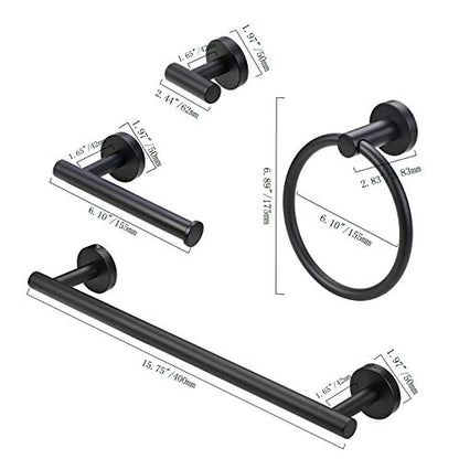 4 Pieces Bathroom Hardware Set-Towel Ring-Toilet Paper Roll Holder-Towel Hooks-Towel Bar Sets Heavy Duty SUS 304 Stainless Steel Wall Mount Bathroom Accessories,Matte Black - color: Matte Black-4