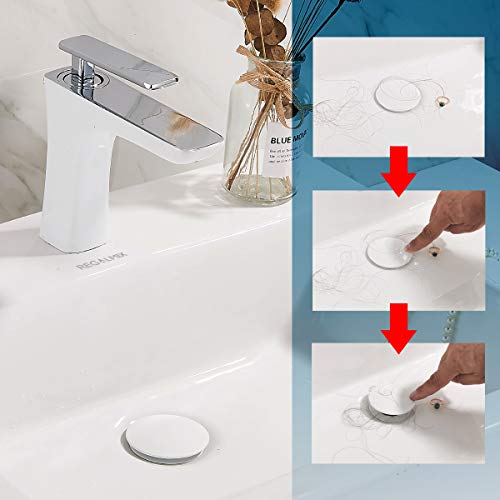 REGALMIX Pop Up Drain, Bathroom Faucet Vessel Vanity Sink Drain Stopper, Built-in Anti-Clogging Strainer, Without Overflow White,Fits Standard American Drain Hole(1-1/2" to 1-3/4") RWF082E - color: White, size: Without Overflow