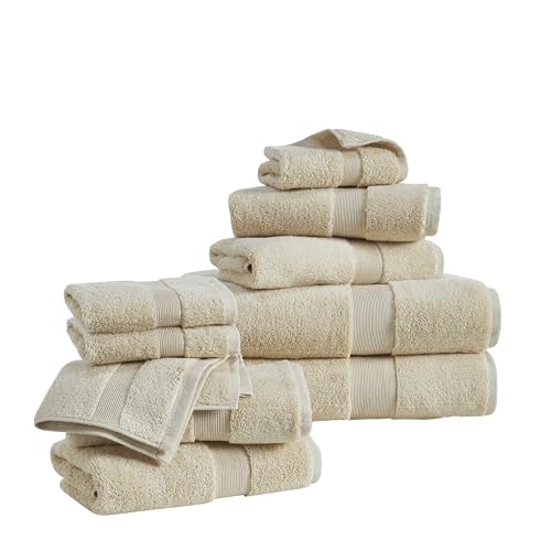 Craft Cottage LLC's Luxury Cotton & Rayon from Bamboo Towel Set of 10 (Bath Towels 28x54, Hand Towels 16x28, Washcloths 12x12) – Ultra Soft, Absorbent & Quick Drying – Multiple Colors (Beige) - color: Beige