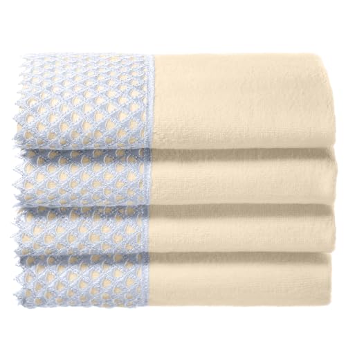 Creative Scents Decorative Fingertip Embellished Ivory Gorgeous Lace Towels for Bathroom and Powder Room - 4 Pack 11 by 18" Cotton Velour Towel Set (Ivory) - color: Ivory