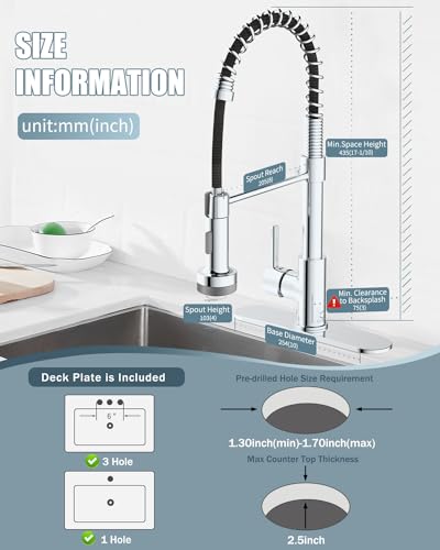 Kitchen Faucet with LED Light, Chrome Faucet with Soap Dispenser, Faucet for Kitchen Sink, Single Handle Stainless Steel Kitchen Sink Faucets with Pull Down Sprayer, Camper Farmhouse RV - color: E-Chrome Polished, style: Rustic