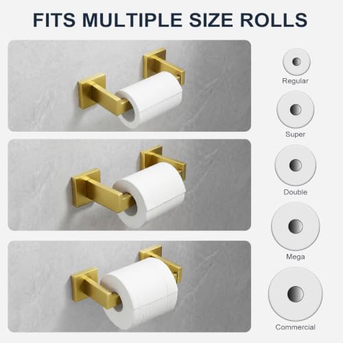 Toilet Paper Holder Wall Mount Brushed Gold Stainless Steel | Toilet Tissue Roll Holder Bathroom Square Toilet Paper Towel Roll Holder Double Post Pivoting Tissue Handle - color: Brushed Goled