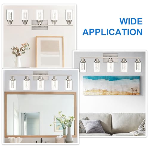 MELUCEE 5-Light Modern LED Vanity Lights for Bathroom Brushed Nickel | 5CCT Dimmable Bathroom Vanity Light Fixtures with Crystal Bubble Clear Glass Shade,3000K-6000K, Built-In LED Chips - color: Brushed Nickel, size: LED-5 Lights