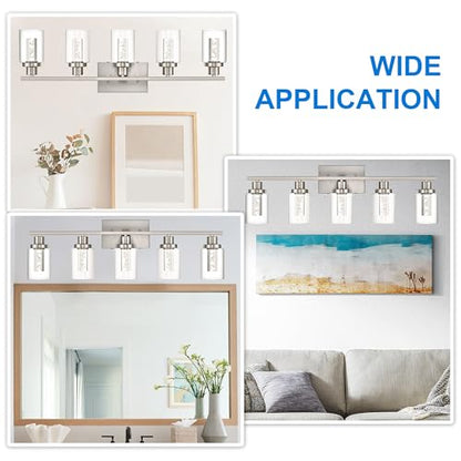 MELUCEE 5-Light Modern LED Vanity Lights for Bathroom Brushed Nickel | 5CCT Dimmable Bathroom Vanity Light Fixtures with Crystal Bubble Clear Glass Shade,3000K-6000K, Built-In LED Chips - color: Brushed Nickel, size: LED-5 Lights