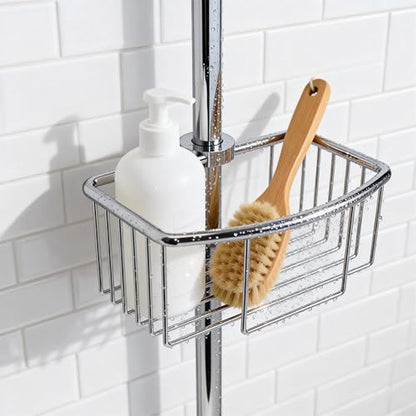 Shower Pole Caddy for Shower-6 Size Riser Ring NO Drilling Tension Shower Caddy Basket for Bathroom-SUS 304 Chrome Shower Caddy Pole with Luxury Standard