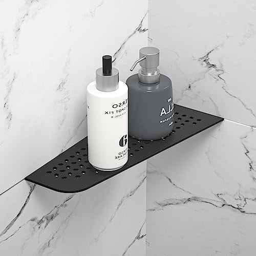 Corner Shower Shelf 12", 304 Stainless Steel Quadrilateral Shelf | Heavy Duty Recessed Bathroom Shelf, Matte Black - color: Black