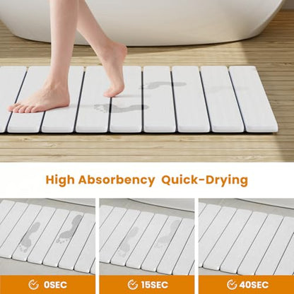 Dayacoco Foldable Stone Bath Mat, 23.2 x 15.3 in Non Slip Diatomaceous Earth Bath Mat, Stone Drying Mat for Bathroom, Kitchen, Easy to Clean (White) - color: White