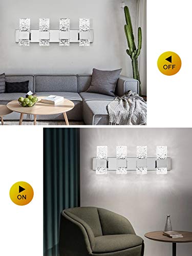 Modern LED Bathroom Vanity Light Fixtures Chrome Stainless Steel 4 Light Wall Sconces Over Mirror 28 Inch 40w Crystal Cool White 5800K Dimmable - color: Chrome, size: 4 lights