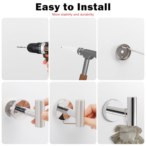 Livabber Bathroom Towel Hooks, 304 Stainless Steel Robe Shower Hooks Wall Mounted, Heavy Duty Towel Hangers for Bathroom Kitchen Bedroom (4 Pack, Chrome) - color: Chrome, size: 4 Pack