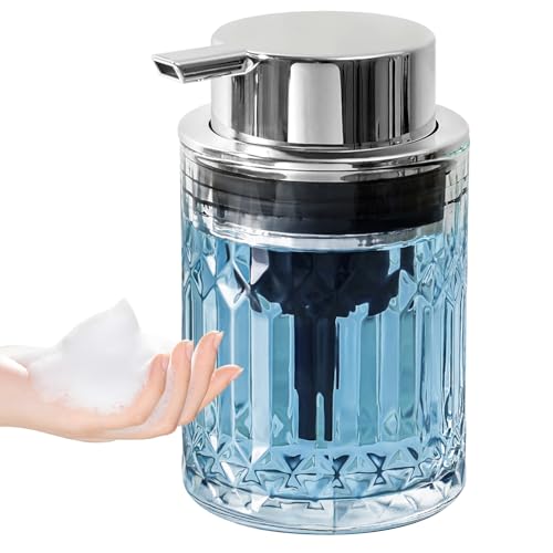 RYTOXILO Foaming Soap Dispenser, Clear Glass Foam Hand Soap Dispenser for Bathroom, Refillable 7.8 Fl Oz Foamy Pump Bottle with Plastic Sliver Pump, Modern Dish Soap Foam Dispenser Container - color: Clear Bottle+ Sliver Pump