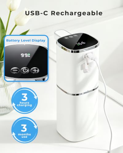 2 Pack Automatic Liquid Soap Dispenser, USB Rechargeable | , 13.5oz/400mL, 9-Adjustable Liquid Levels, IPX5 Waterproof, Touchless & Wall/Tabletop Use for Kitchen Bathroom, White - color: White Liquid