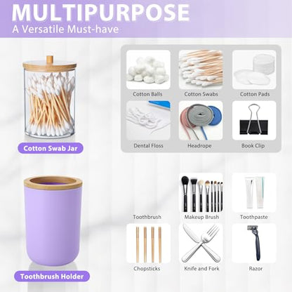 Bathroom Accessories Set 5Piece Light Purple Bathroom Sets, Toothbrush Holder, Toothbrush Cup, Lotion Soap Dispenser, Soap Dish and Qtip Holder Bathroom Decor - style: Light Purple