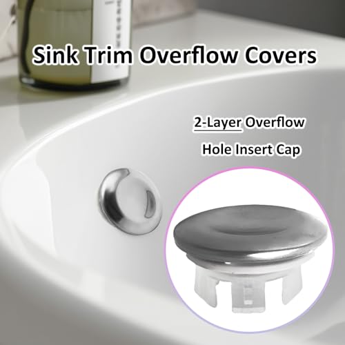 4 Pack Stainless Steels Sink Trim Overflow Covers,2-Layer Basin Sink Overflow Rings Round Hole Insert in Cap,Sink Over flow Cover Hole Insert Cap for Kitchen Bathroom - style: 2-layer Concave