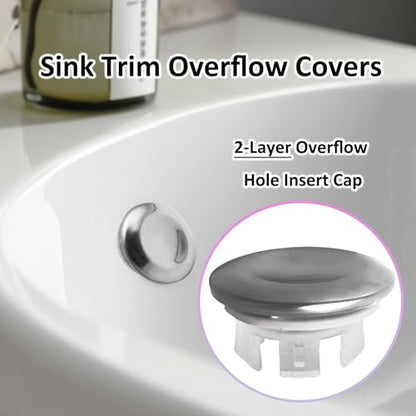 4 Pack Stainless Steels Sink Trim Overflow Covers,2-Layer Basin Sink Overflow Rings Round Hole Insert in Cap,Sink Over flow Cover Hole Insert Cap for Kitchen Bathroom - style: 2-layer Concave