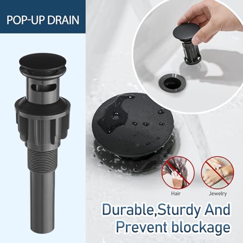 GENBONS Black Bathroom Faucets 1 Hole Single Handle Bathroom Sink Faucet with Pop-up Drain and 3 Hole Sink Deck Plate Rv Lavatory Vessel Faucet Basin Mixer Tap - color: Matte Black