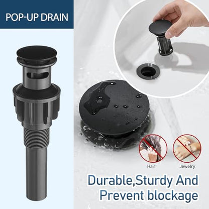 GENBONS Black Bathroom Faucets 1 Hole Single Handle Bathroom Sink Faucet with Pop-up Drain and 3 Hole Sink Deck Plate Rv Lavatory Vessel Faucet Basin Mixer Tap - color: Matte Black