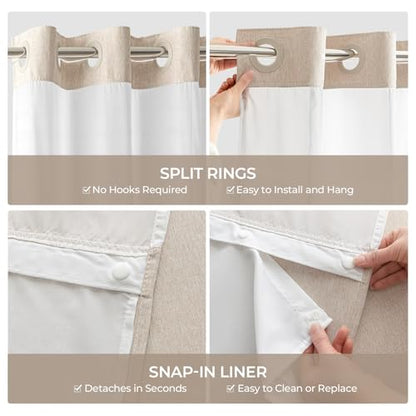 River Dream Linen Textured No Hooks Shower Curtain with Liner,Linen,36x74 | Stall,Mesh Top Window,with Snap-in Liner,Heavy Duty Fabric,Quick Dry,Bottom Magnets,Water-Repellent,Washable,Bathroom Set - color: Linen, size: 36"W x 74"L (Pack of 1)