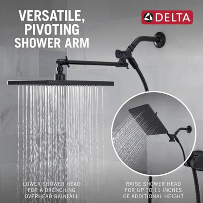 Delta Matte Black Rain Shower Head and Handheld Combo, 10-inch Square Shower Head Rainfall, Overhead Rain Showerhead, Matte Black 75527-BL - color: Matte Black