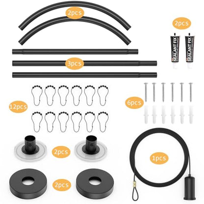U Shaped Shower Curtain Rod (Both sides: 31.5"-47", Middle: 34.7"-43") Adjustable Genuine 304 Stainless Bathroom Bathtub Shower Curtain Rod Rack with 12 Shower Curtain Rings - Black - color: U Shaped Black, Length on both sides: 31.5"-47",Middle width:34.