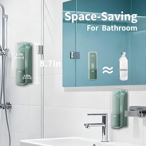 Soap Dispenser Wall Mount, 300ml No-Drill Adhesive or Screw Mounting | Shampoo Conditioner Body Wash Dispenser, Clear Refillable Liquid Lotion Pump, Home Kitchen Bathroom Commercial Office Use - color: Green