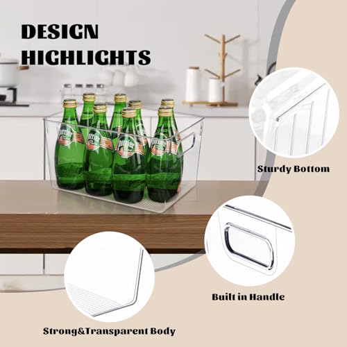 6 Pack Large Clear Plastic Storage Bins, Kitchen &Pantry Organizer | Heavy-duty 450g BPA-free PETG containers with handles for fridge, under-sink, bathroom, office, closet, and garage storage - size: 6 Large & 0 Small