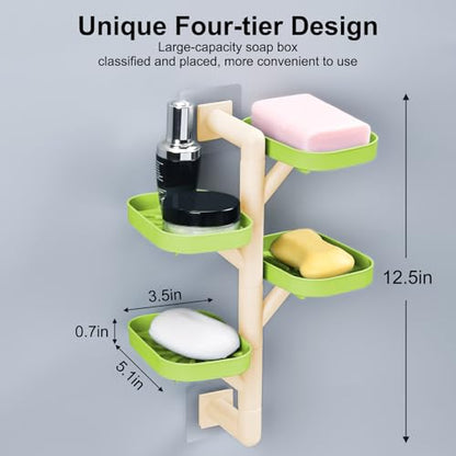 Soap Holder Four Layer Wall Mounted NO-Drilling Rotatable Self-draining Removable Soap Dish for Shower Bathroom Tray,Self Draining Sponge Holder,Razor Holder (Green/Ecru) - color: Green/Ecru
