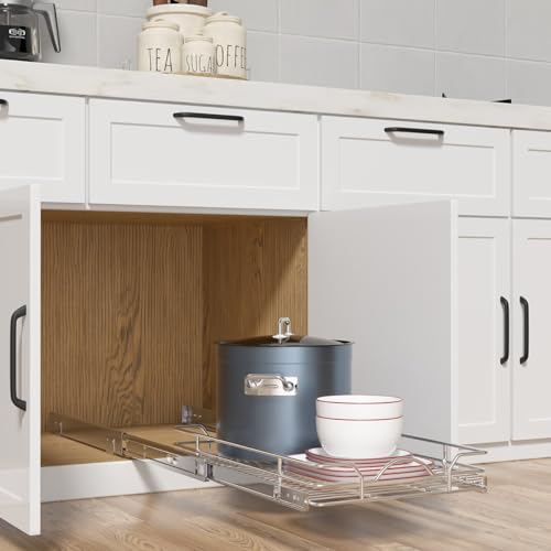 OCG Pull Out Cabinet Organizer (15" W x 21" D), Pull out Drawers, Cabinet Pull Out Shelves for Base Cabinet Organization in Kitchen Bathroom Pantry, Bottom Mount, Chrome Finish - size: 15"W x 21"D, 1 Tier