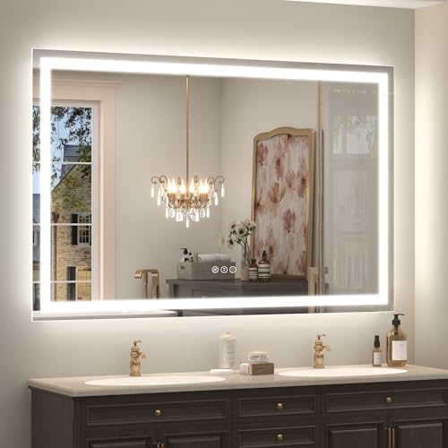 55x40 inch LED Mirror for Bathroom with Front Lights + Backlit | Lighted Vanity Mirror for Wall, Dimmable, Anti-Fog, Shatter-Proof, ETL Listed , Hangs Horizontally or Vertically - color: Frameless, size: 55"L x 40"W