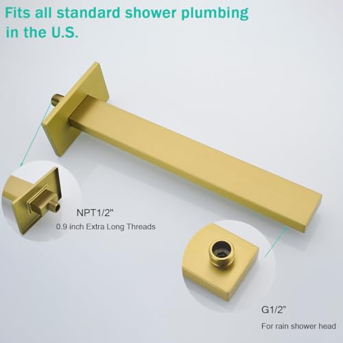 16 Inch Shower Arm with Flange,Stainless Steel Extension Extender Pipe for Fixed Rain Shower Head,Extra Long High Rise Shower Head Extension Arm,Champagne Bronze,SE-91118-16CB - color: Champagne Bronze(91118)