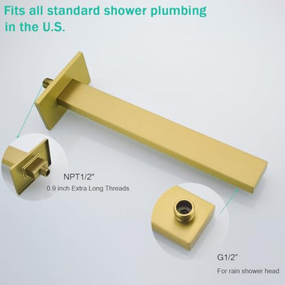 16 Inch Shower Arm with Flange,Stainless Steel Extension Extender Pipe for Fixed Rain Shower Head,Extra Long High Rise Shower Head Extension Arm,Champagne Bronze,SE-91118-16CB - color: Champagne Bronze(91118)