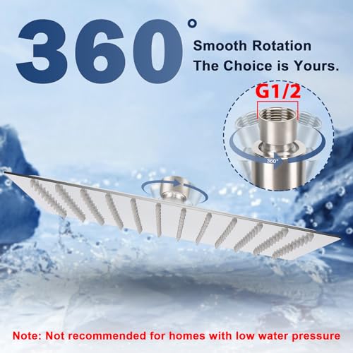 NearMoon Rain Shower Head, High Flow Stainless Steel Rainfall Shower, High Pressure Design, Awesome Shower Experience Even At Low Water Flow (12 Inch Rectangle, Brushed Nickel) - color: Brushed Nickel, size: 12*8 Inch