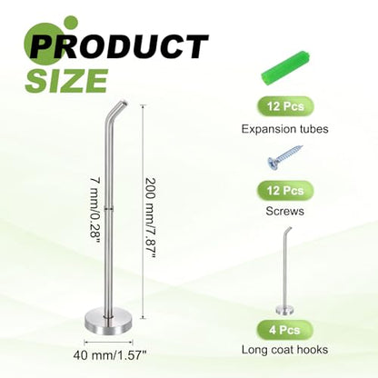 uxcell 4Pcs 8 Inch Coat Hooks, Stainless Steel Long Nose Wall Mount Hook, Robe Towel Hangers with Screws for Livingroom Bathroom Closets and Wardrobe, Silver Tone - color: Silver Tone, size: 8 Inch