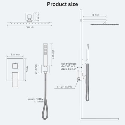 FPXRNG Shower Faucet Set Rainfall Shower System with Square Shower Head and Handle Set Rough-in Valve and Metal Trim Kit Included Matte Black 16 Inch Wall Mounted Shower Fixtures - color: Matte Black, size: 16 Inch Wall Mount Shower Head