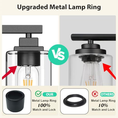 Matte Black Bathroom Vanity Light, 3-Light Modern Vanity Lighting Fixtures Over Mirror with Clear Glass Shade,Square Design,Wall Sconces for Living Room Cabinet Bedroom,E26 Socket - size: 3-Light