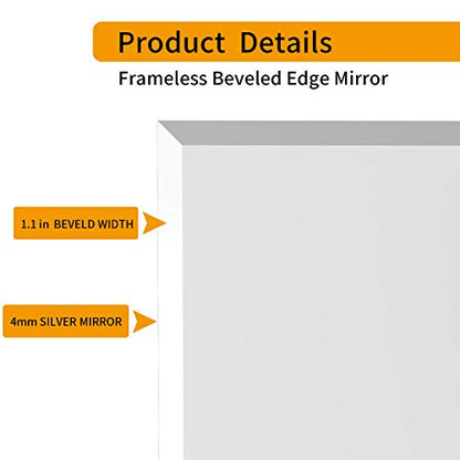 24x24 Frameless Square Bathroom Mirror | 1.1-Inch Beveled Edge - color: Rectangular, size: 24"L x 24"W