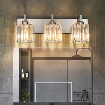 Modern Bathroom Vanity Light 3-Lights Brushed Nickel Vanity Light Crystal Wall Light Bathroom Light Fixtures - color: Nickel Crooked, size: 3-light