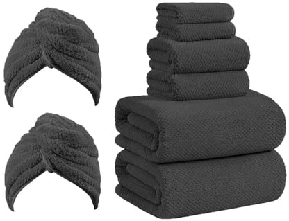 Bath Towel Set of 8,Large Bath Sheets 35"x70"-Charcoal Gray | Super Soft Microfiber, Lint Free & Quick Dry Towels for Bathroom,Gym,Hotel–2 Bath,2 Hair,2 Hand,2 Washcloths - color: Charcoal Gray, size: 8Piece Towel Set